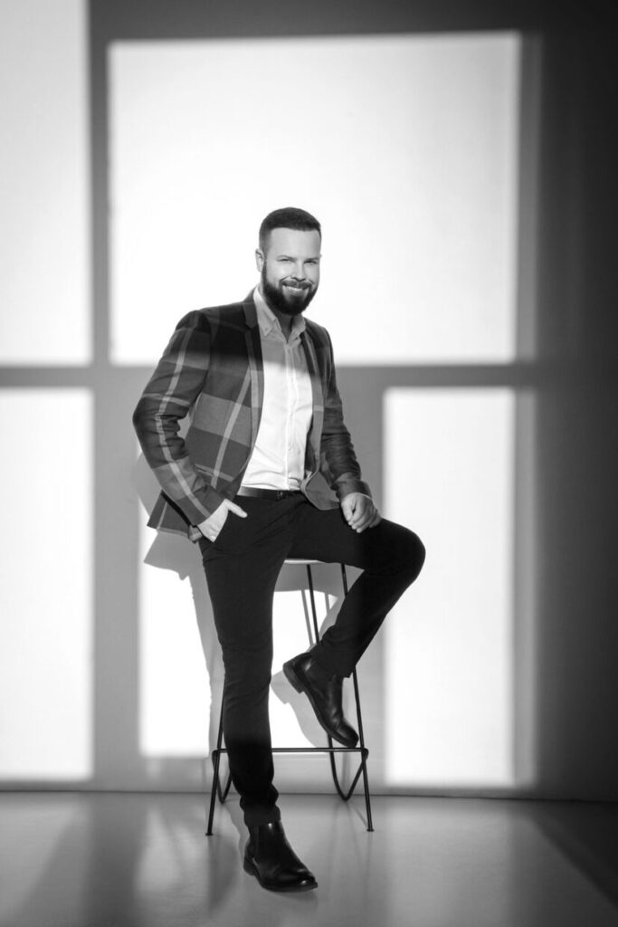 Plastic Surgeon Giedrius Stankevičius photoshoot grey portrait